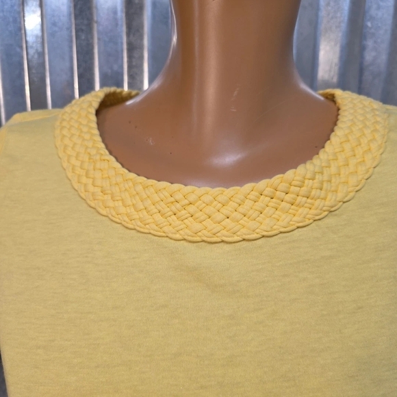 Talbots Yellow Short Sleeve Top with Braided Collar - Picture 2 of 7